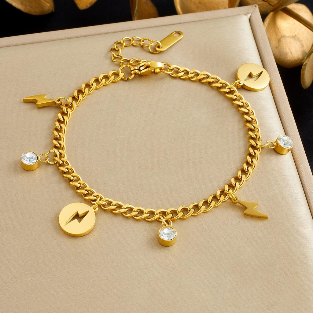 316L Stainless Steel Lightning Rhinestone Charm Bracelet For Women Fashion New Gold Plated Chain Jewelry Party Gift