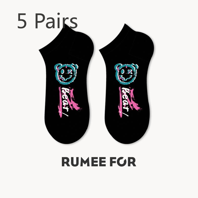 5 Pairs of Men's Summer Thin Cartoon Graffiti Trend Sports Boat Socks