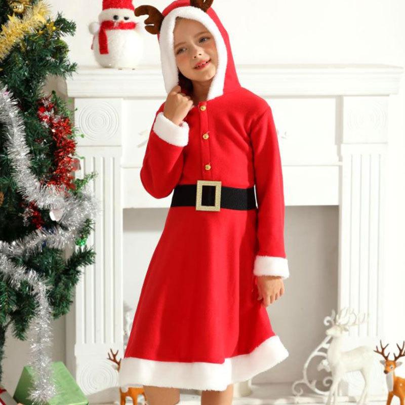 6 Pieces Christmas Elf Costume Red Shawl Winter Girls Boys Clothes With Hat For Christmas Eve Party New Year Children Outfit Set