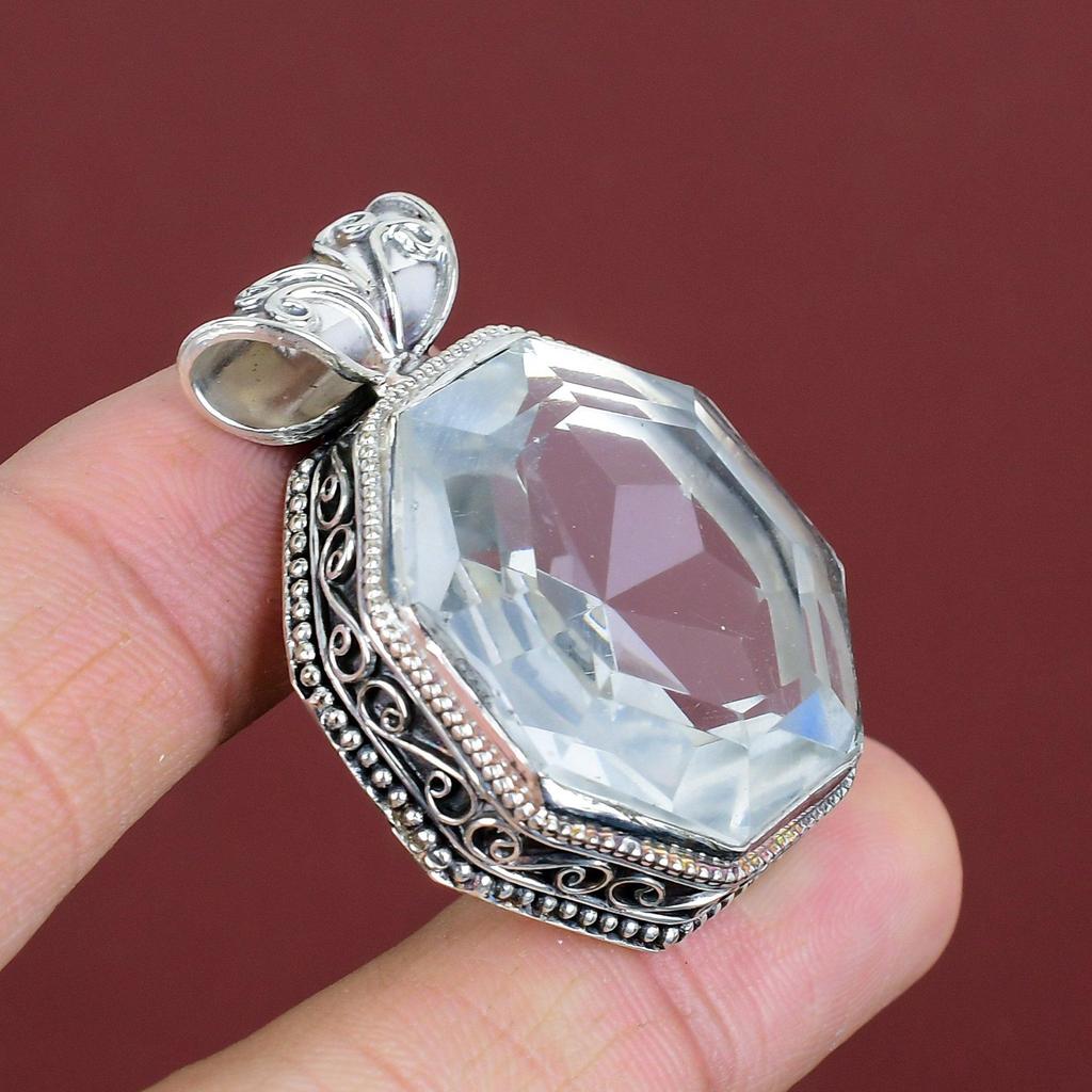 Faceted White Topaz Pendant Vintage Pendant Gemstone Pendant 925 Sterling Silver Pendant White Topaz Jewelry Handmade Pendant Gifts For Wife