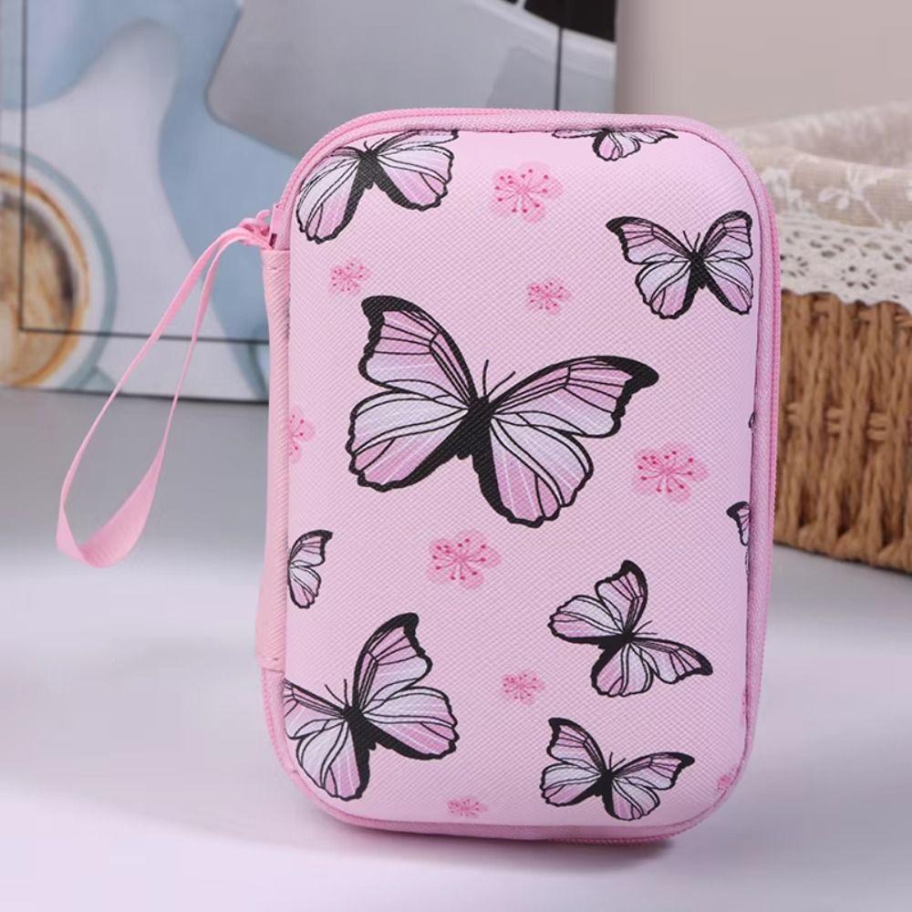 Cartoon Print Data Cable Storage Box Hard Shell Coin Purse Portable Charger Protective Cover