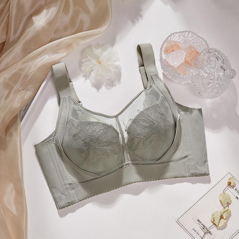 

Женское нижнее белье Бюстгальтер с тонкой чашкой, собирающий, предотвращающий втягивание груди и провисание, регулируемый, большого размера, пуш-ап 42/95E зелёный