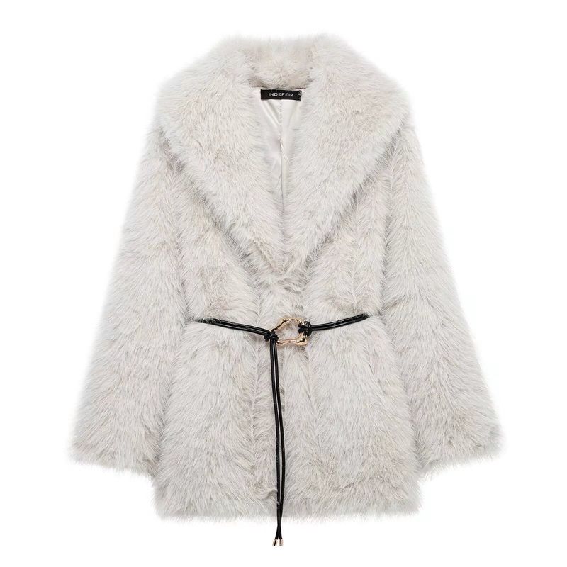 Kaslead New Women Clothes Western Style Artificial Fur Effect Mid-Length Coat Outerwear 6318023
