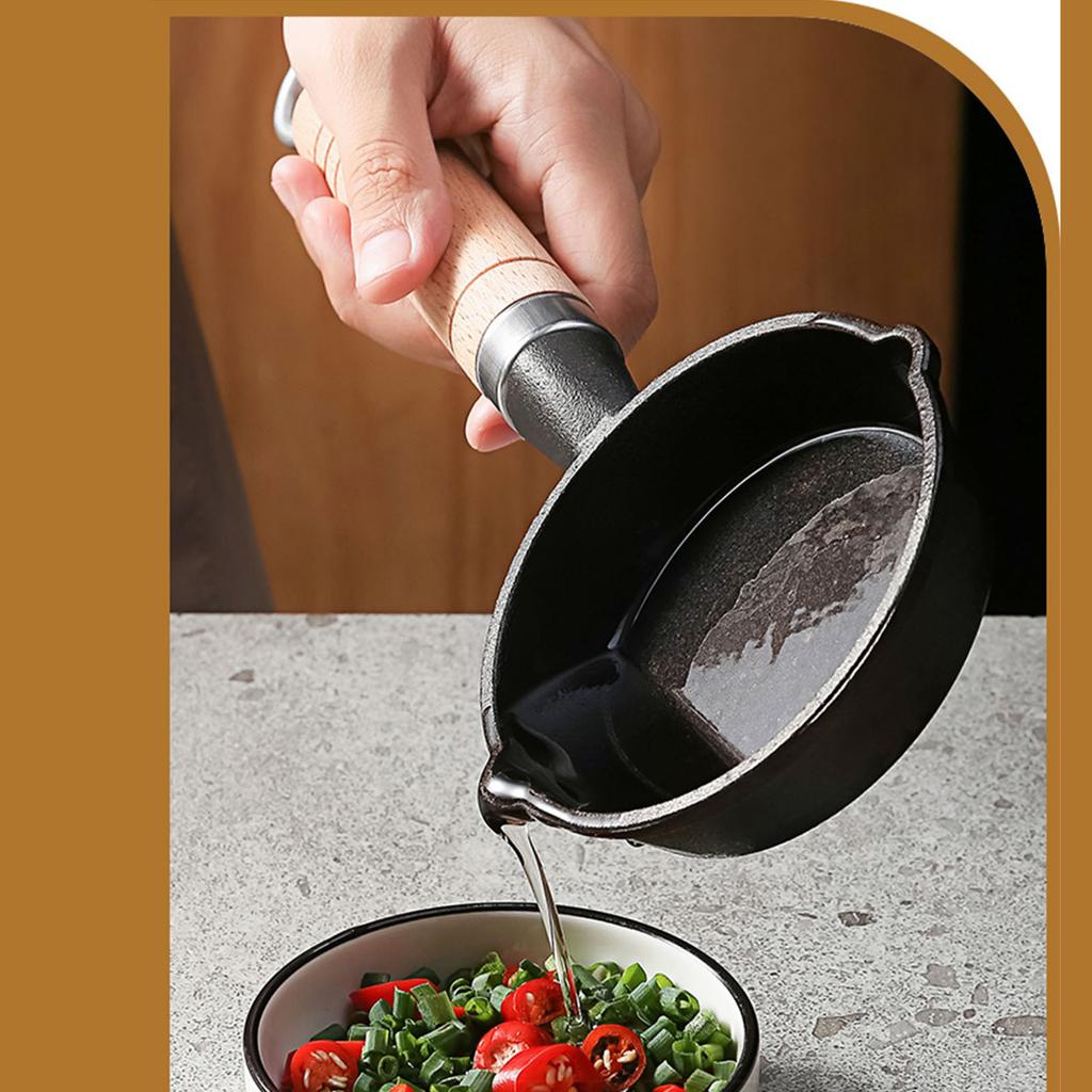 Kleine Heißölpfanne Multifunktionale Gusseisen Hitzebeständige Langstielige Mini-Bratpfanne für Nudeln Eier