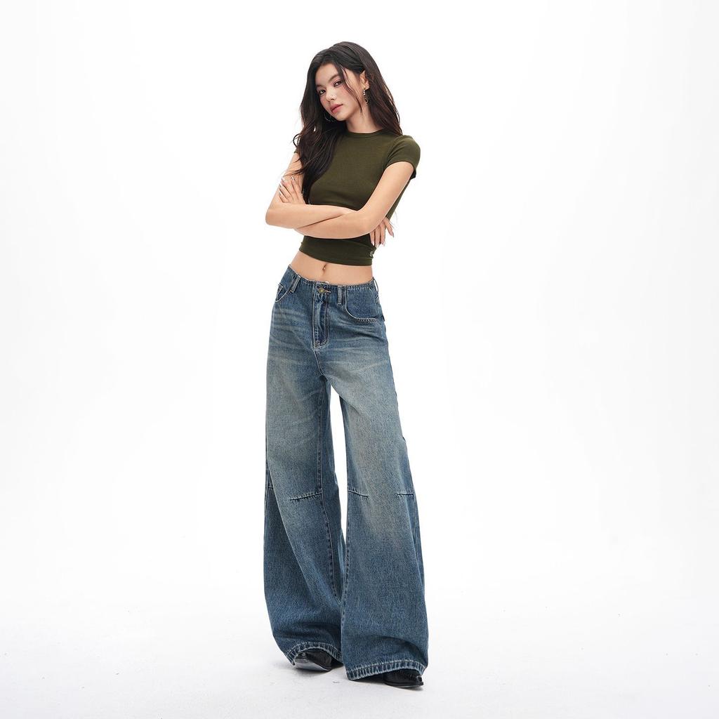 Frühling Sommer Schwer Vollstern Strasssteine Gürtel Design Schlank Weites Bein Jeanshose Für Damen Lässige Hose Übergröße Jeanshose