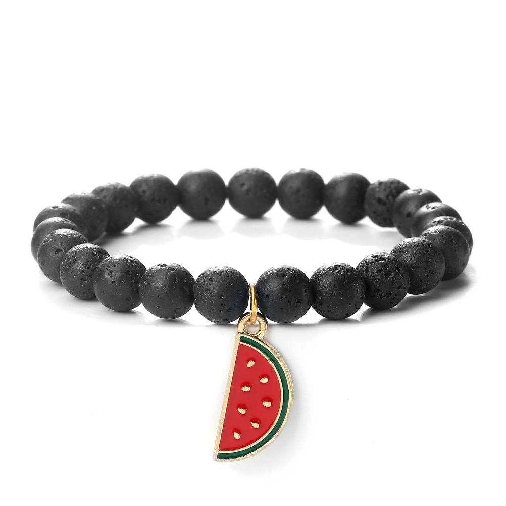 One Piece Watermelon Charm Bracelet Women Men Boho Fruit Bracelet Natural Stone Elastic Bracelet Girls Summer Jewelry Gift