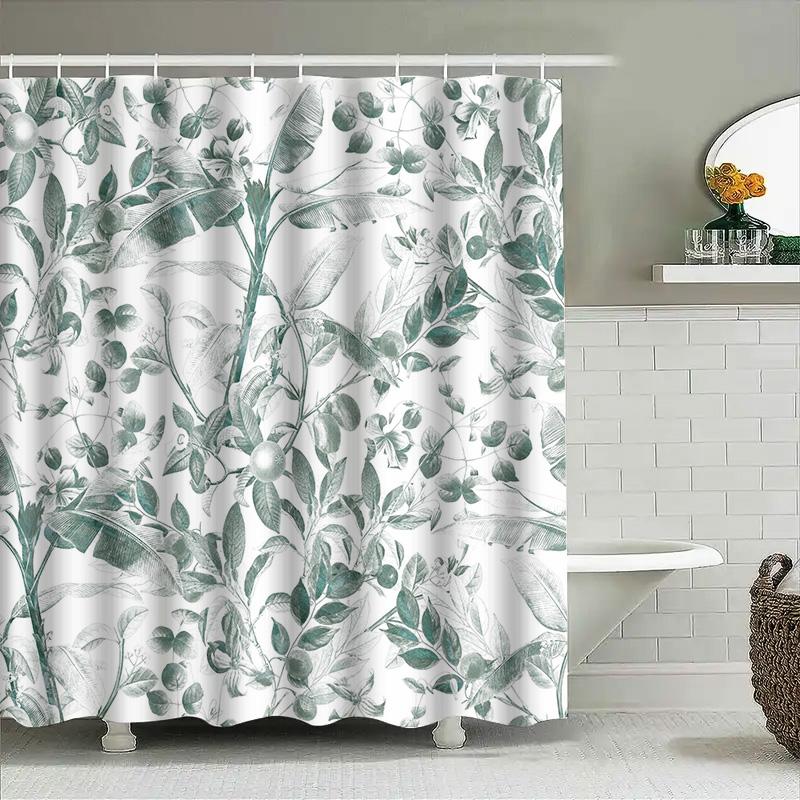 Green Leaves Shower Curtain Bathroom Decor Waterproof Fabric Flower Pattern Bath Rug Set Elegant Design Home Textile Towel Hangi