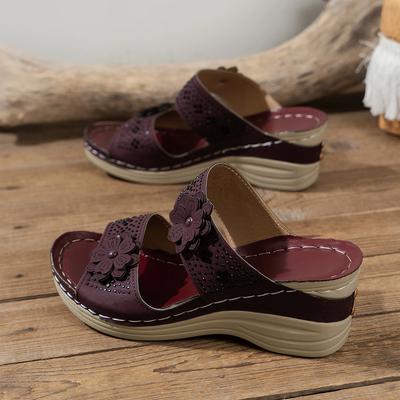 Pantofole da donna Scarpe da donna taglie forti Sandali romani retrò Pantofole con plateau sandali con zeppa a fiori casual in PU da donna