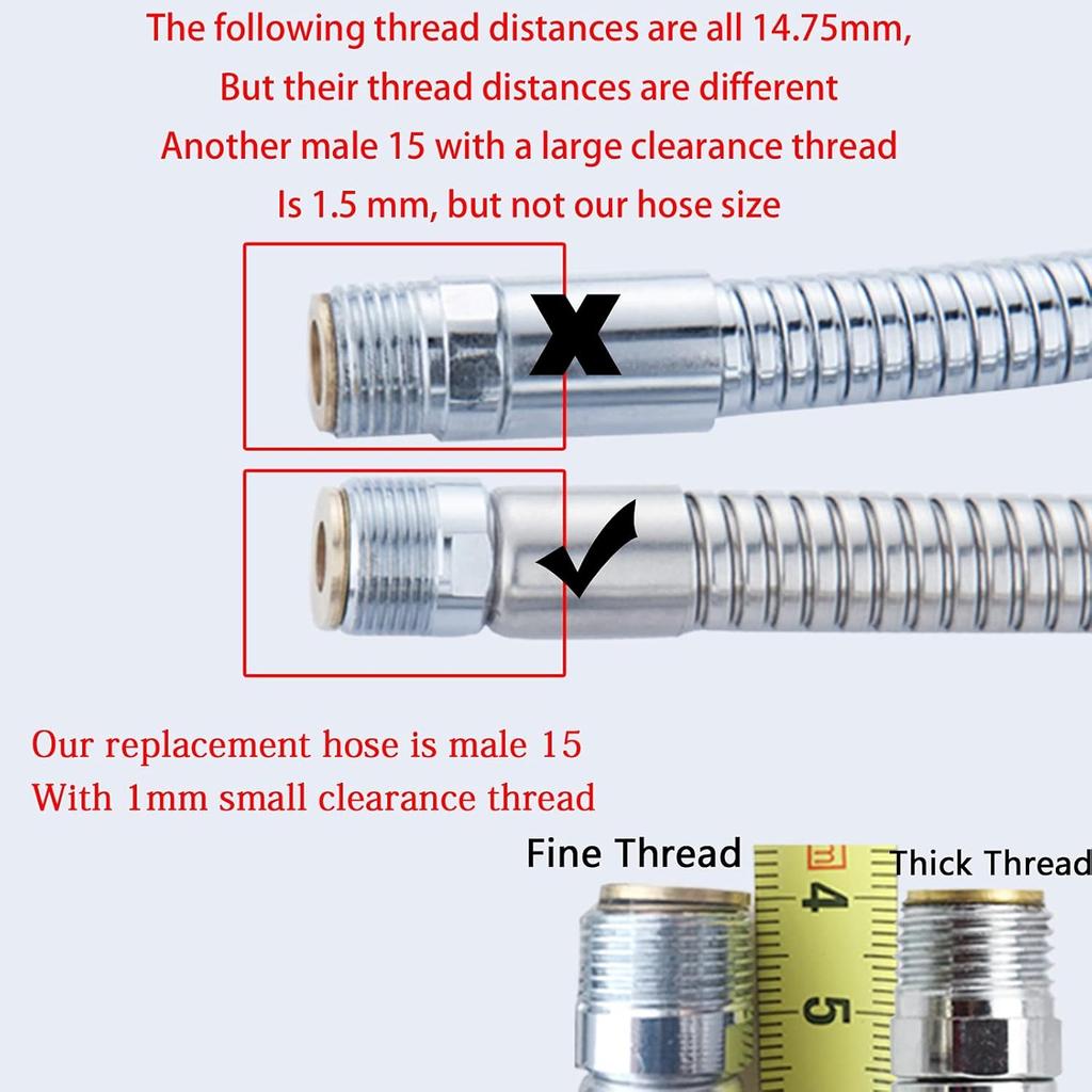 Robinet de cuisine à tirette 59 pouces ou 150 cm Remplacement Tête de pulvérisation extractible Tuyau Acier inoxydable (Galvanoplastie, 1,5 mètre)