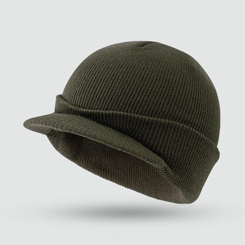 Effen Kleur Petten met Korte Rand Legerstijl Gebreide Petten Petten Herfst Winter Veelzijdige Warme Petten Mode Breien Heren Petten