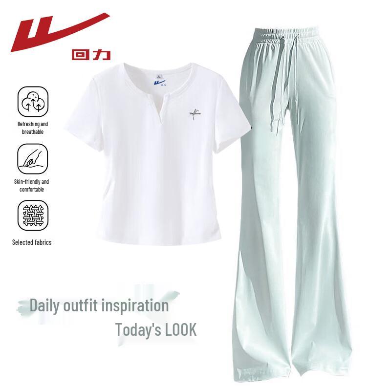 Warrior Women s 2026 Summer V-Neck Short T-Shirt & Ice Silk Flare Pants Set L