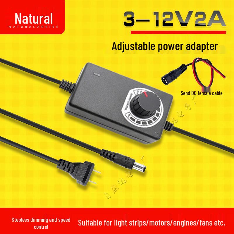 Adjustable 3-12V 2A/5A 60W Power Adapter with Stepless Dimming for Light Strips, Water Pumps, and Motor Control (24W)