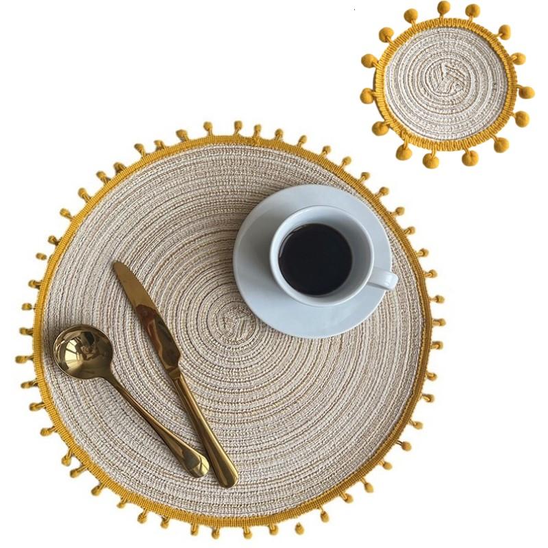 

Набор подставок и салфеток с помпонами Круглая подставка под тарелку Винтажная подставка под тарелку Джутовые коврики для стола Подставки под тарелки в стиле бохо Подставки под тарелки в стиле бохо 1set