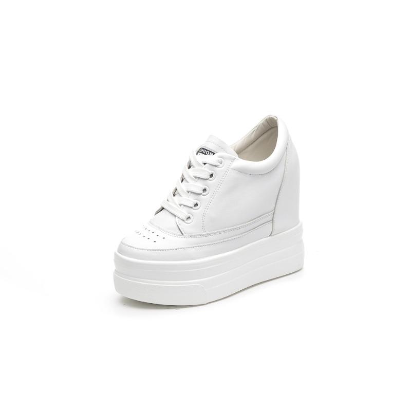 

Модные женские кроссовки из натуральной кожи 11 см на скрытой танкетке, платформа, туфли на высоком каблуке, женские повседневные туфли, белые женские кроссовки 39 белый