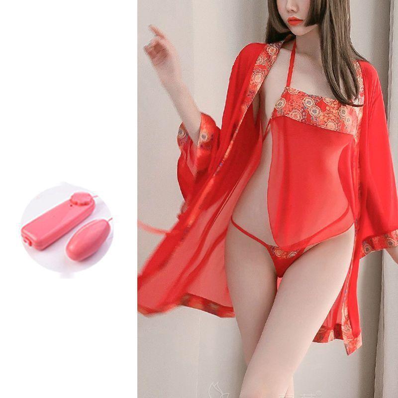 Sexy Open underwear women's court nightgown Chinese demeanor ancient large size perspective suit sexy taste temptation belly pocket