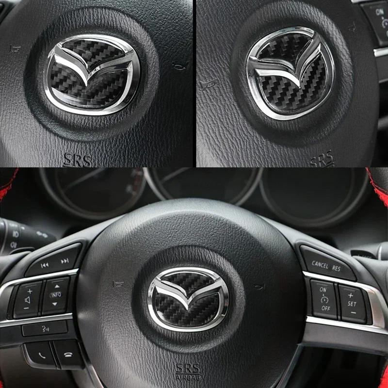 Carbon Fiber Car Steering Wheel Cover Logo Stickers Modified Auto Decorative Styling Decals for Mazda Axela ATENZA CX-5 CX-4