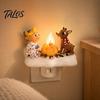 Warm Twinkling Christmas Decor Night Light, Santa Claus Grandma Bonfire Resin LED Lamp Holiday Nursery for Bedroom, Plug-in Festive Ambient