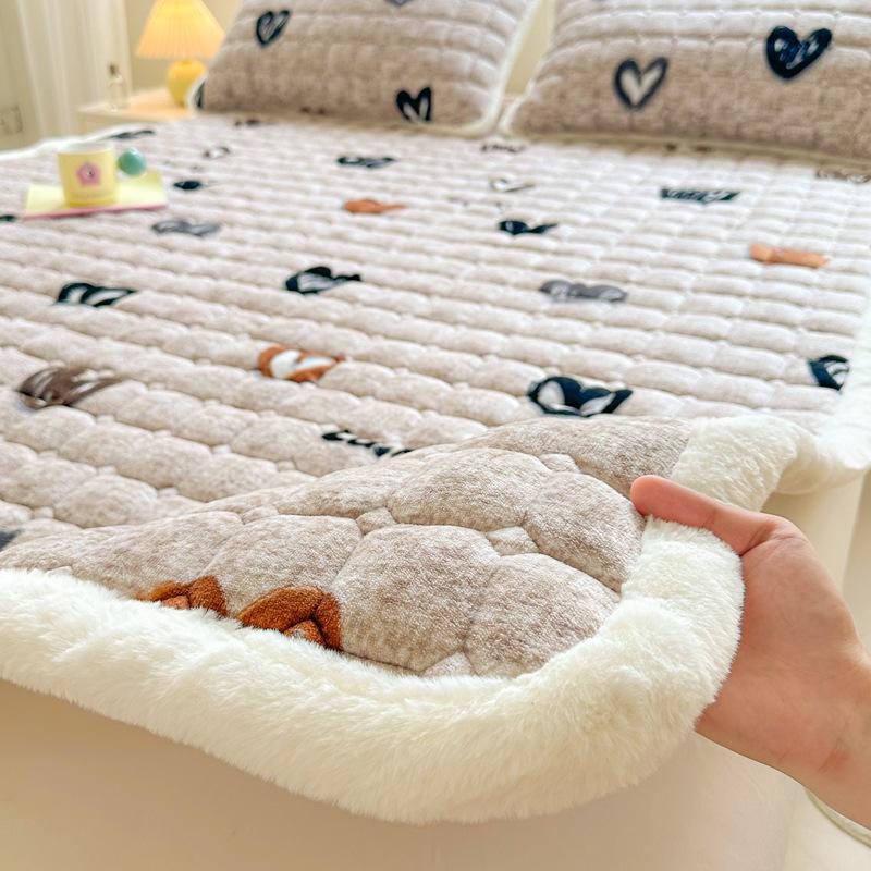 Gesteppter Samt Matratzentopper - Weiches Korallenfleece Winterauflage, Verdickte und Warme Tatami-Matte.