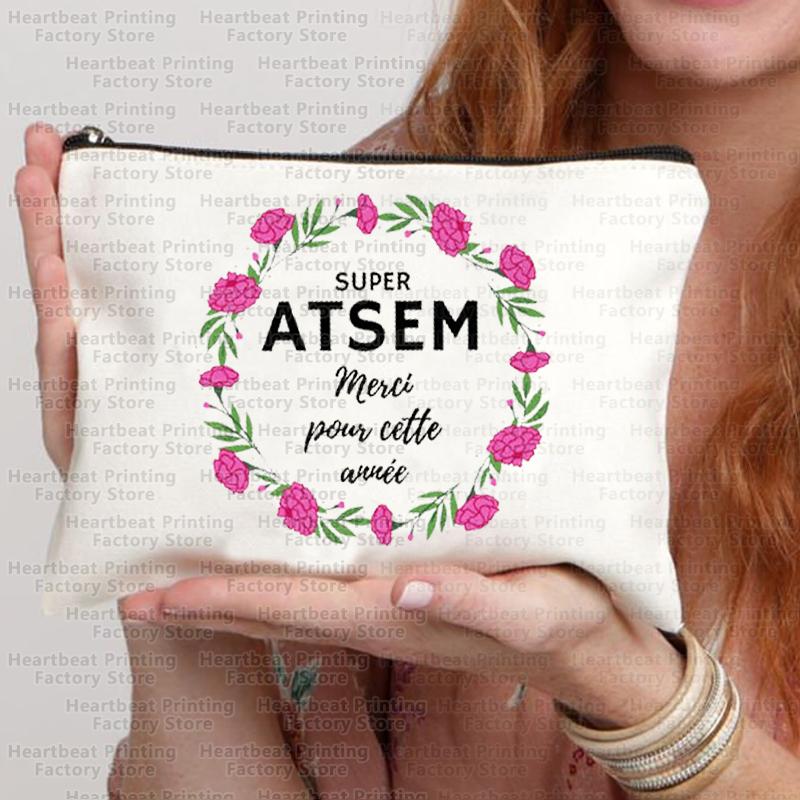 French Thank You Maîtresse Print Travel Cosmetics Bag Lipstick Bag Pencil Case Pouch Bags for Women Back To School Gift