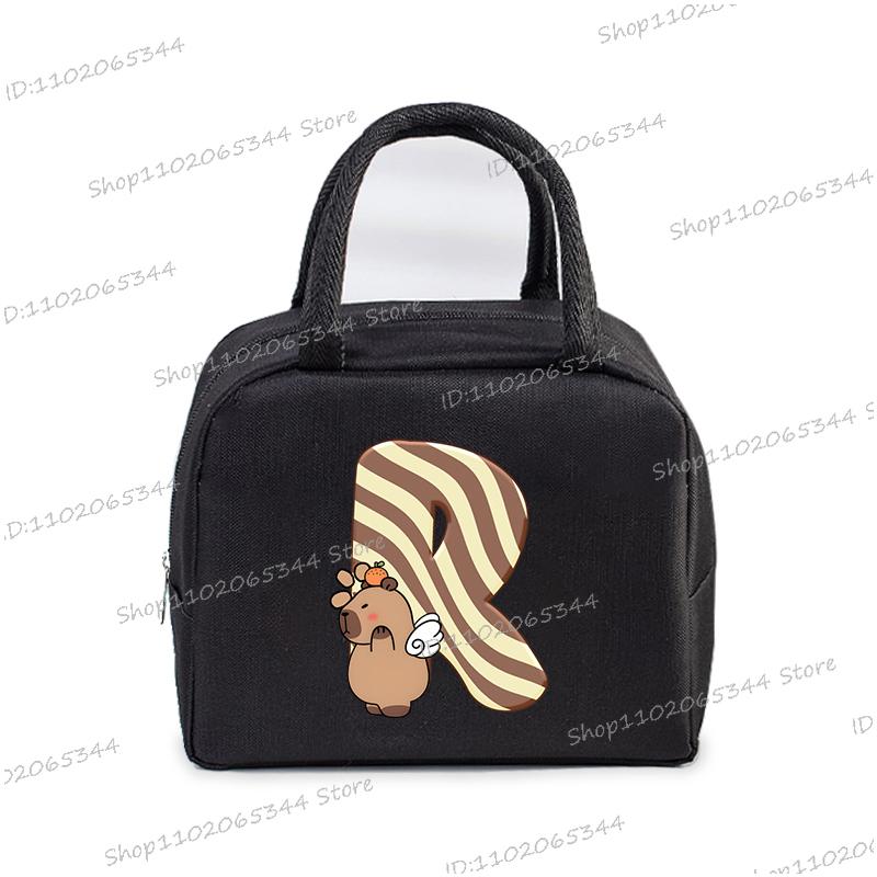 Lustige Cartoon-Capybara-Alphabet A-Z Tragbare Lunchtasche Damen Multifunktionale Isoliertasche Outdoor Kinder Bento Lunchtaschen