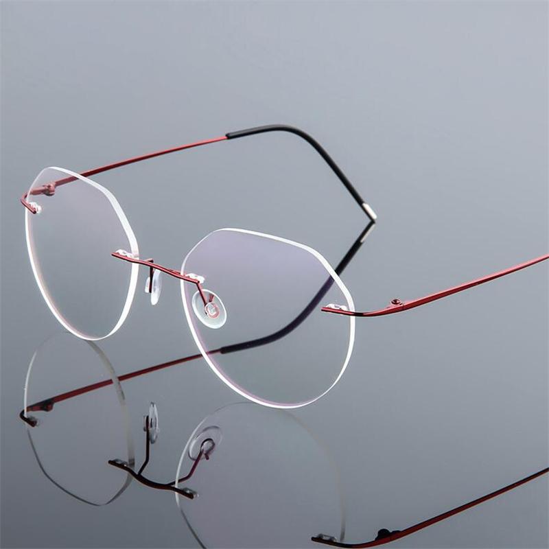 Foldable Leg Geometric Myopia Glasses Metal No-Rim 1.61 index Anti-blue Light Rx Spectacles 0 -0.5 -0.75 To -6
