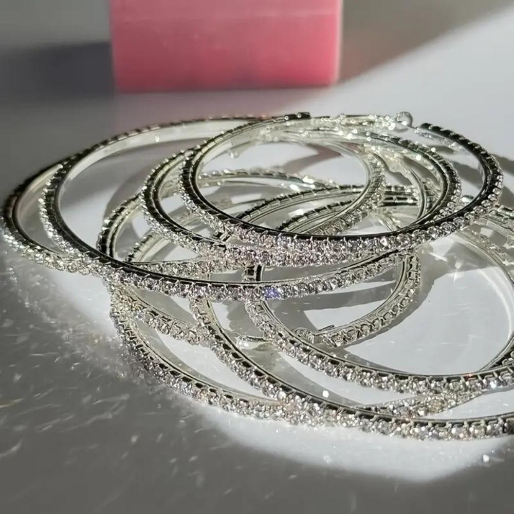3 Pairs Different Size Crystal Earrings Full Shiny Rhinestone Jewelry Gifts Hoop Earrings  Women