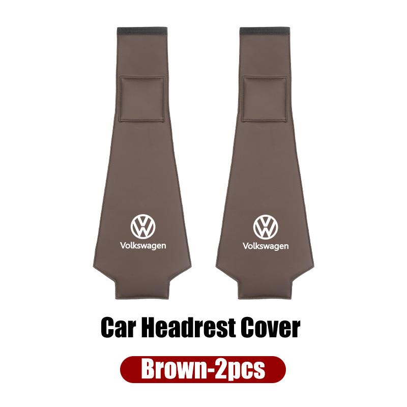 Leather Car Headrest Anti Dirty Protective Cover For VW Tiguan CC Jetta Polo Golf Passat Scirocco T-ROC TouaregNO4