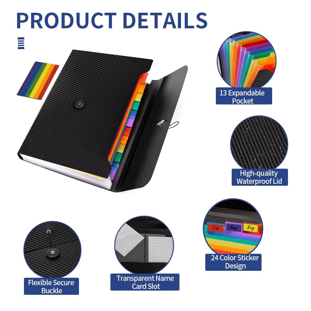 Pockets Accordion File Holder Organizer, A4 Letter Size Paper Document Receipt Organizer Accordion Filing Folder with Expandable