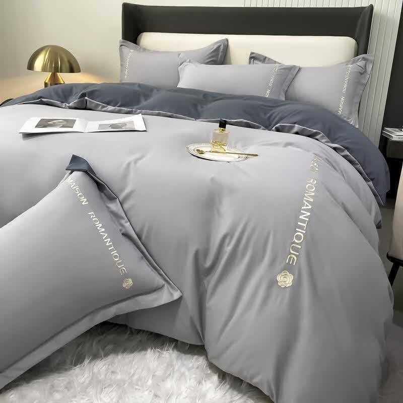 Mling Light Luxury Dual-Tone Washed Cotton Embroidered 4-Piece Bedding Set