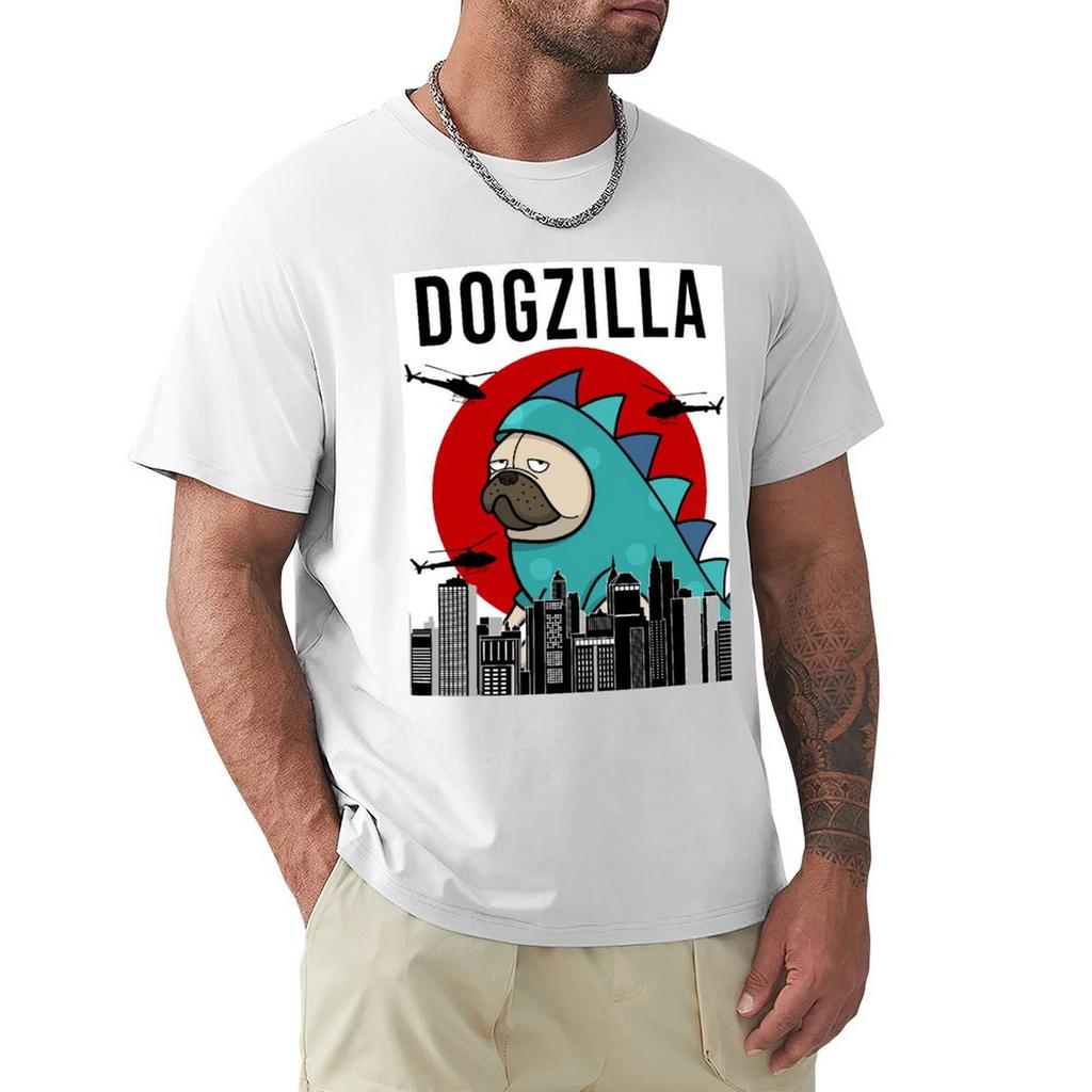 Pug Dogzilla Funny Dog Japanese Tshirt Casual Basic Short Sleeve Tshirt
