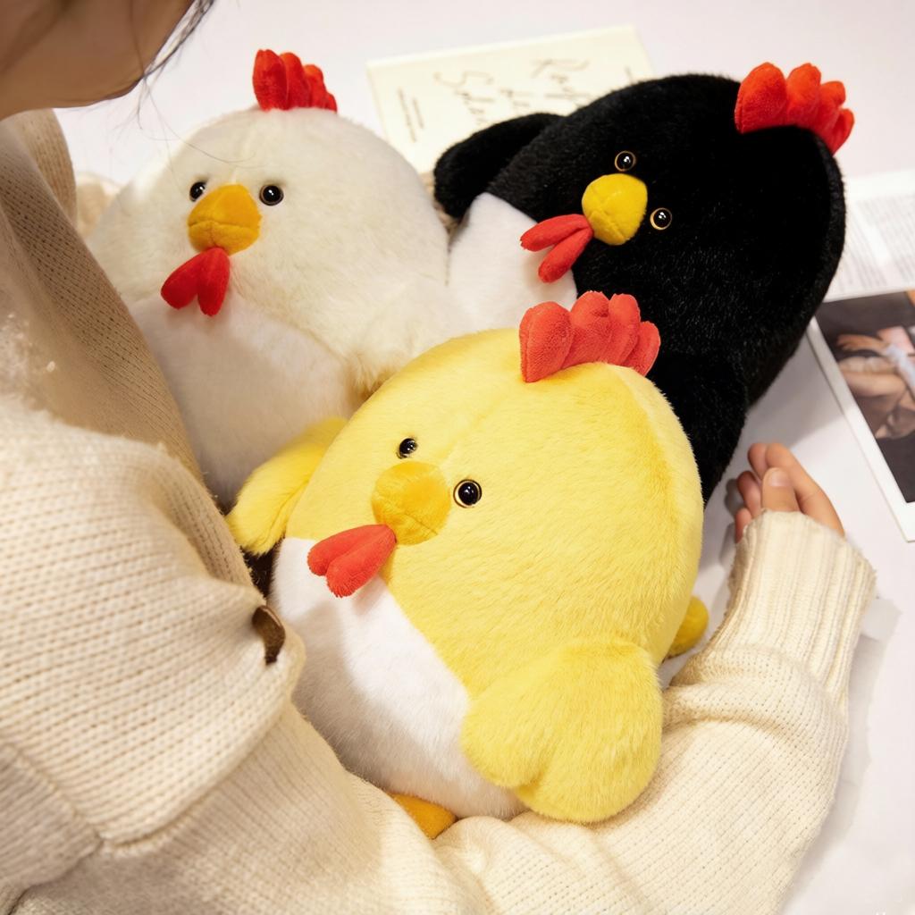 27Cm Cock Rooster Chick Plush Toy Kawaii Farmland Animal Doll Soft Yellow White Black Plushie Companion Gift