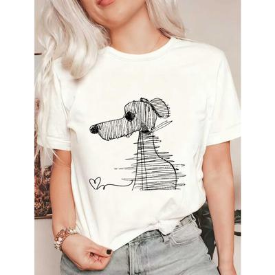 Übergroßes T-Shirt Schwarz Dackel Hund mit Herz-Print Freizeitkleidung für Frauen Sommer-Outfit Streetwear Mode Top