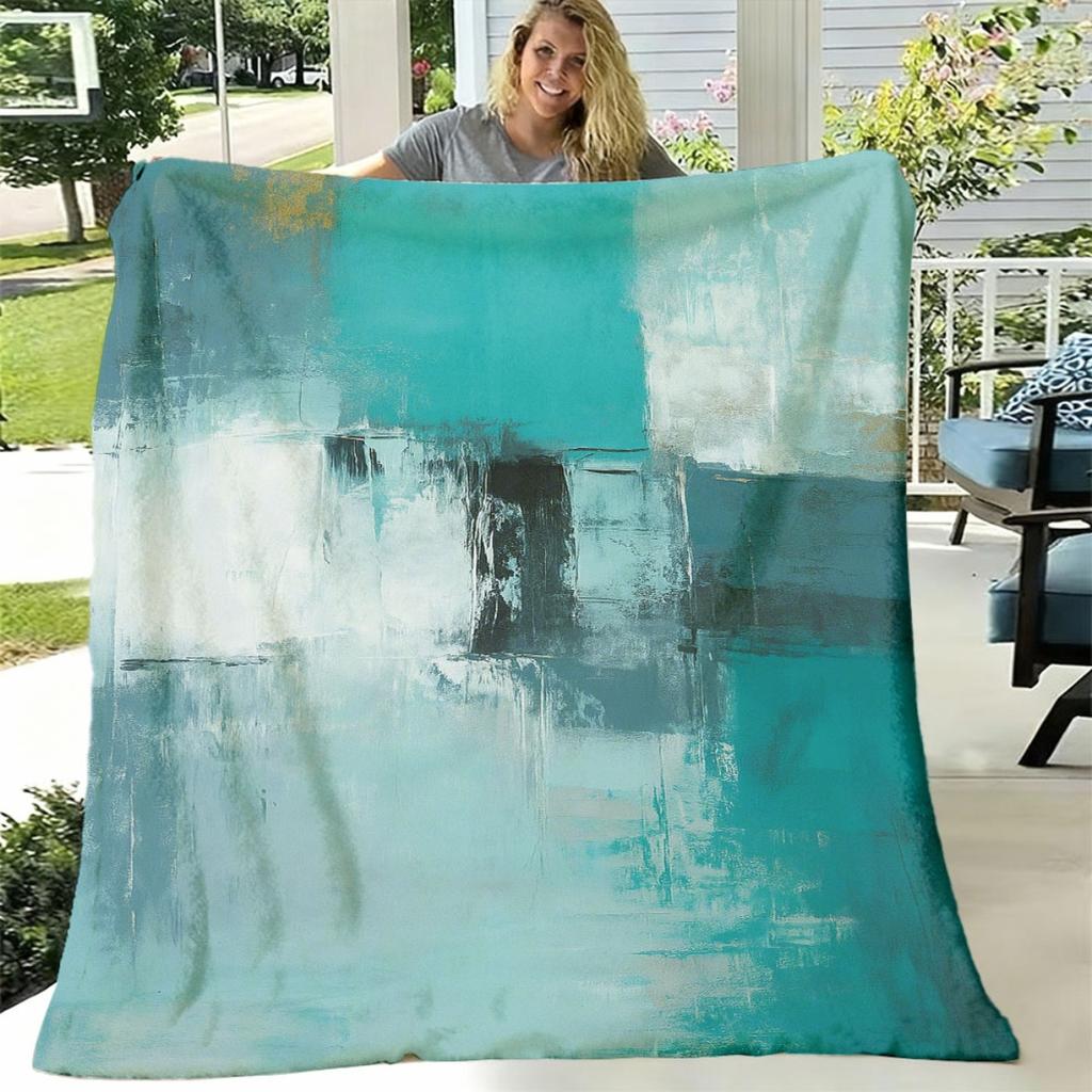 Ocean Beach Throw Blanket Heart Shaped Pebble Shore Waves Seaside Scenery Nature Landscape Art Decor for  Couch Blanket
