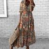 V-neck Half Sleeve Lace-up Tassel Large Hem Female Dress Summer Floral Print Beach Chiffon Dress Streetwear