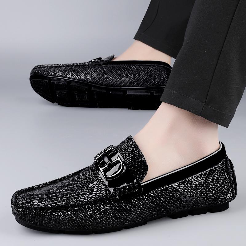 Fashion High Quality Men's Fashionable Snake Skin Pattern Comfortable Business Banquet Leather Shoes Spring New Men's Casual Loafers