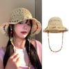 Foldable Straw Sun Visors Color Wood Beads Sunscreen Hat New Straw Hat