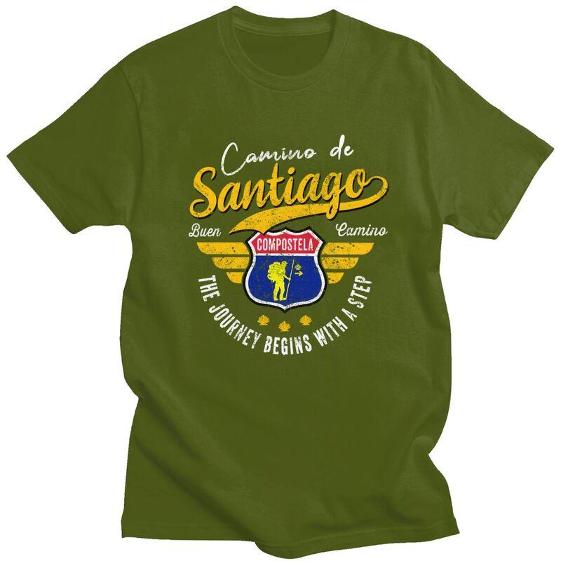 Custom Fashion Buen Camino De Santiago T Shirts Men Short Sleeve Tshirts Streetwear Tee 100 Cotton Slim Fit Tshirts Gift