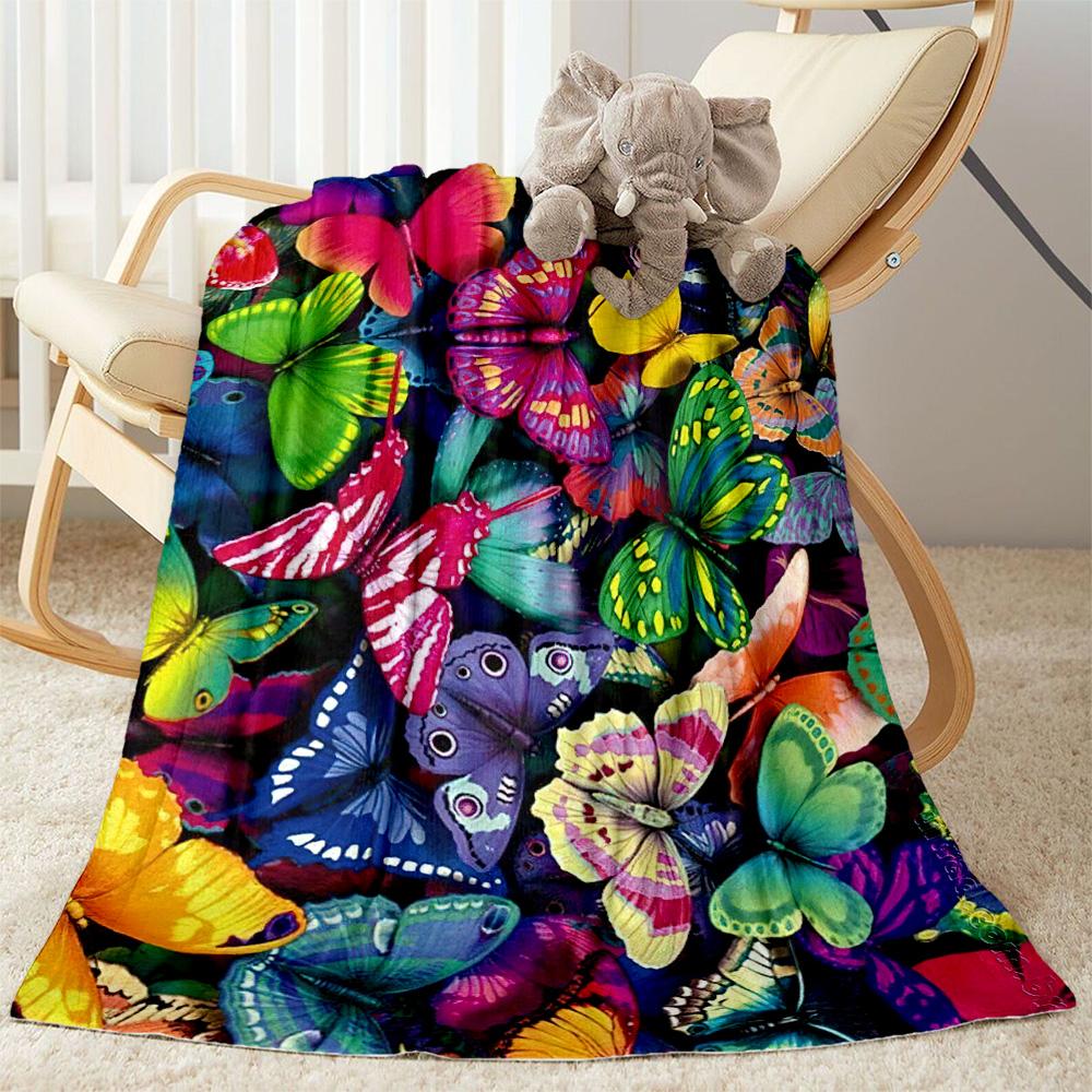 1pc Colorful Butterflies Flowers Blanket Soft and Warm for Sofa Office Camping Travel Livingroom Great Gift for Friends and Family Comfortable