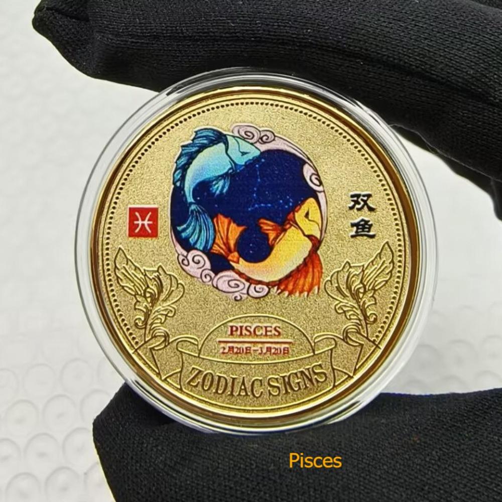 Twelve Zodiac Signs, Colored Coins, Metal Crafts, Lucky Coins, European and American Coins, Collecting, Playing with Coins, 12 Zodiac Signs Coins