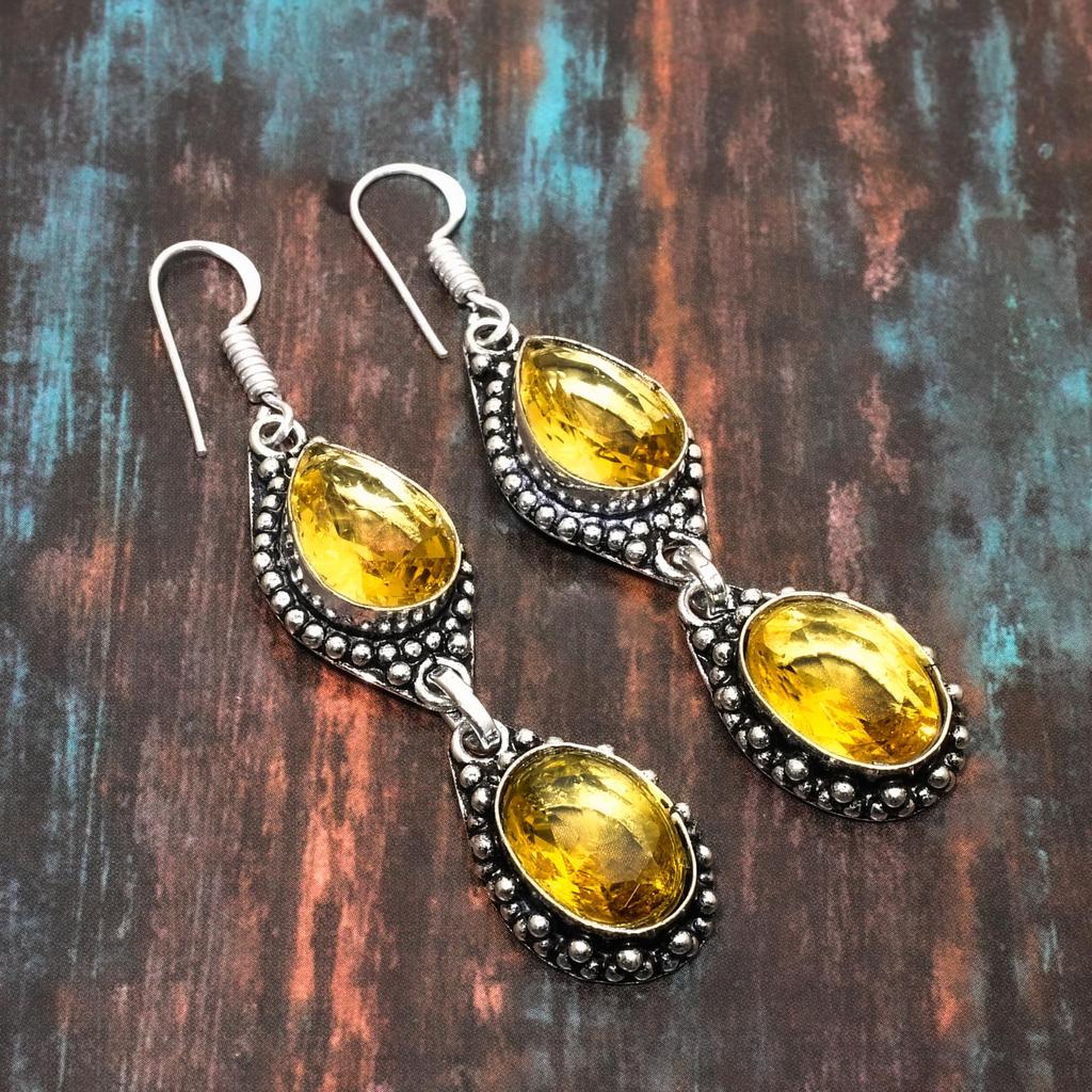 Bijuterii cercei din argint 925 realizate manual cu pietre prețioase de citrin pentru ea