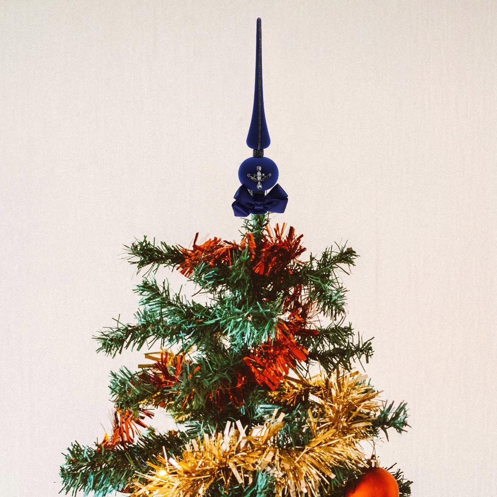 Elegant Christmas Tree Topper 1 Piece Bling Rhinestone Flocked Cloth Ornament Festive Decor for Xmas Holiday Party