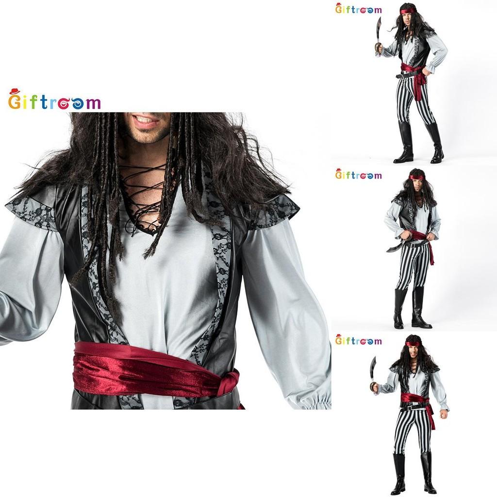 Fashionable Fabric Polyester Black And White Pirate Costume For Men Great For Halloween And Events