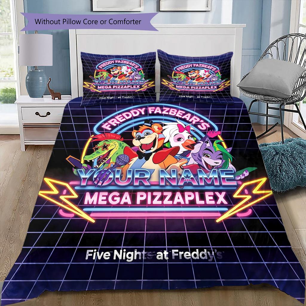 Fnaf Celebration Custom Name Pattern Bedding Quilt Set Quilt Cover Pillowcase Home Birthday Gift(1 * Duvet Cover + 2 * Pillowcase, Without Core)