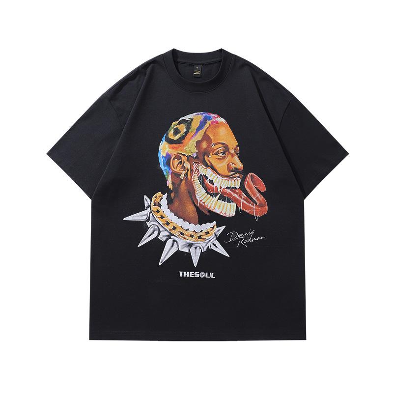 American Street Style Rodman Character Retro Short-Sleeved Men'S And Women'S Ins High Street Washed Old Loose T-Shirt