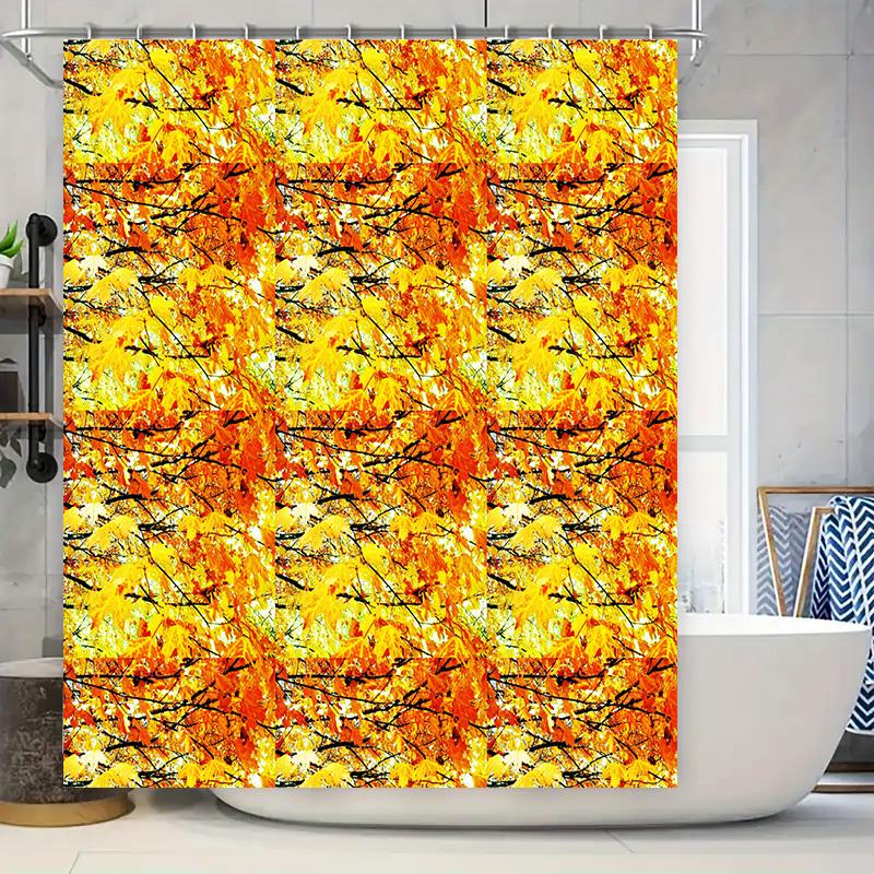 

Bright Autumn Leaves Shower Curtain 3D Waterproof Fabric Decorative Bathing Room Home Decoration Printed Waterfall Orange Yellow 90x180cm