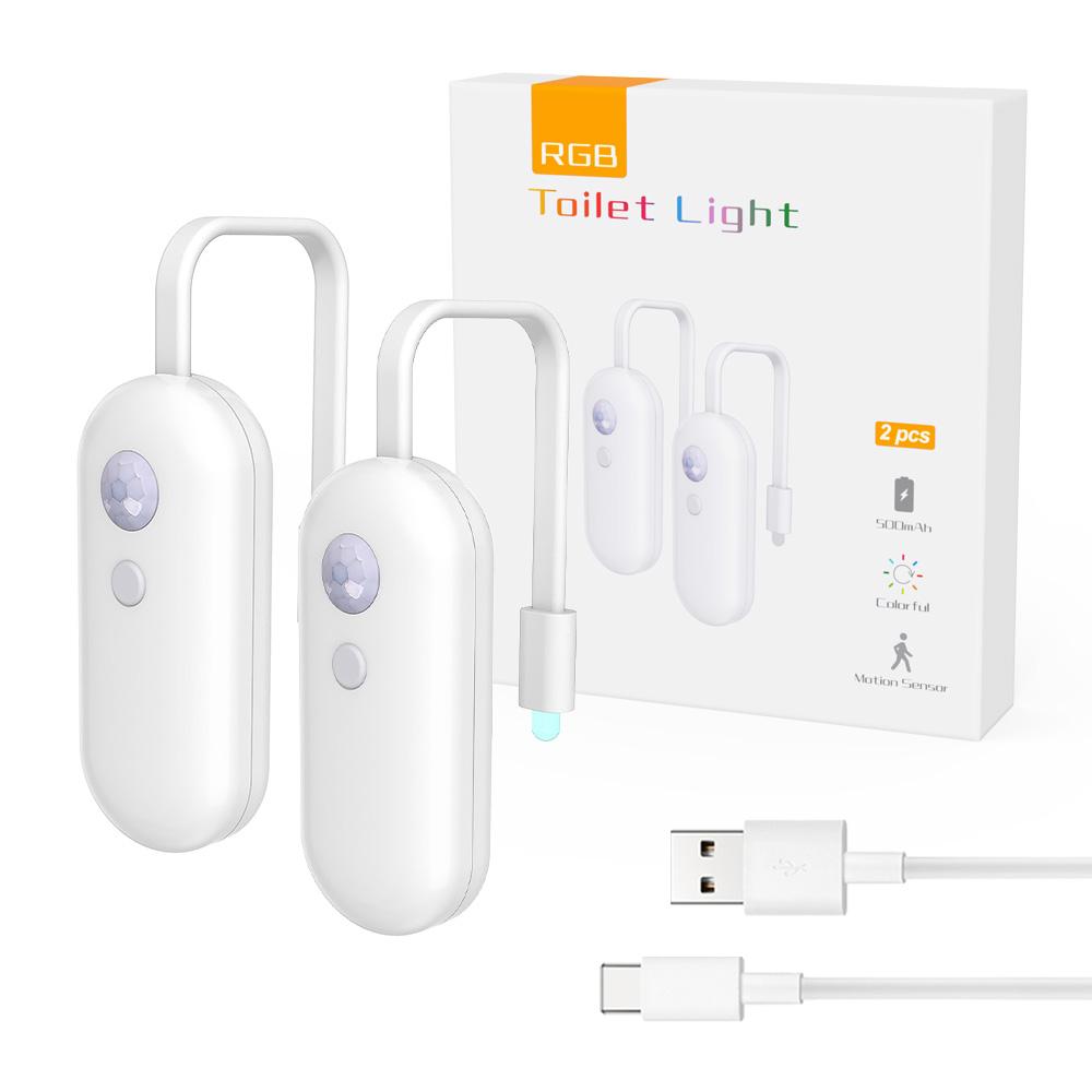 Motion Sensor Toilet Light Smart Auto on/off Multiple Colors Waterproof Rechargeable LED RGB Night Light for Bathroom Washroom