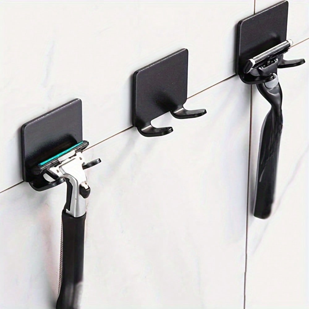 3pcs Self-Adhesive Razor Holder & Towel Hooks - No Drill Adhesive Wall Mounted Bathroom Organizers, -Free Installation Suitable