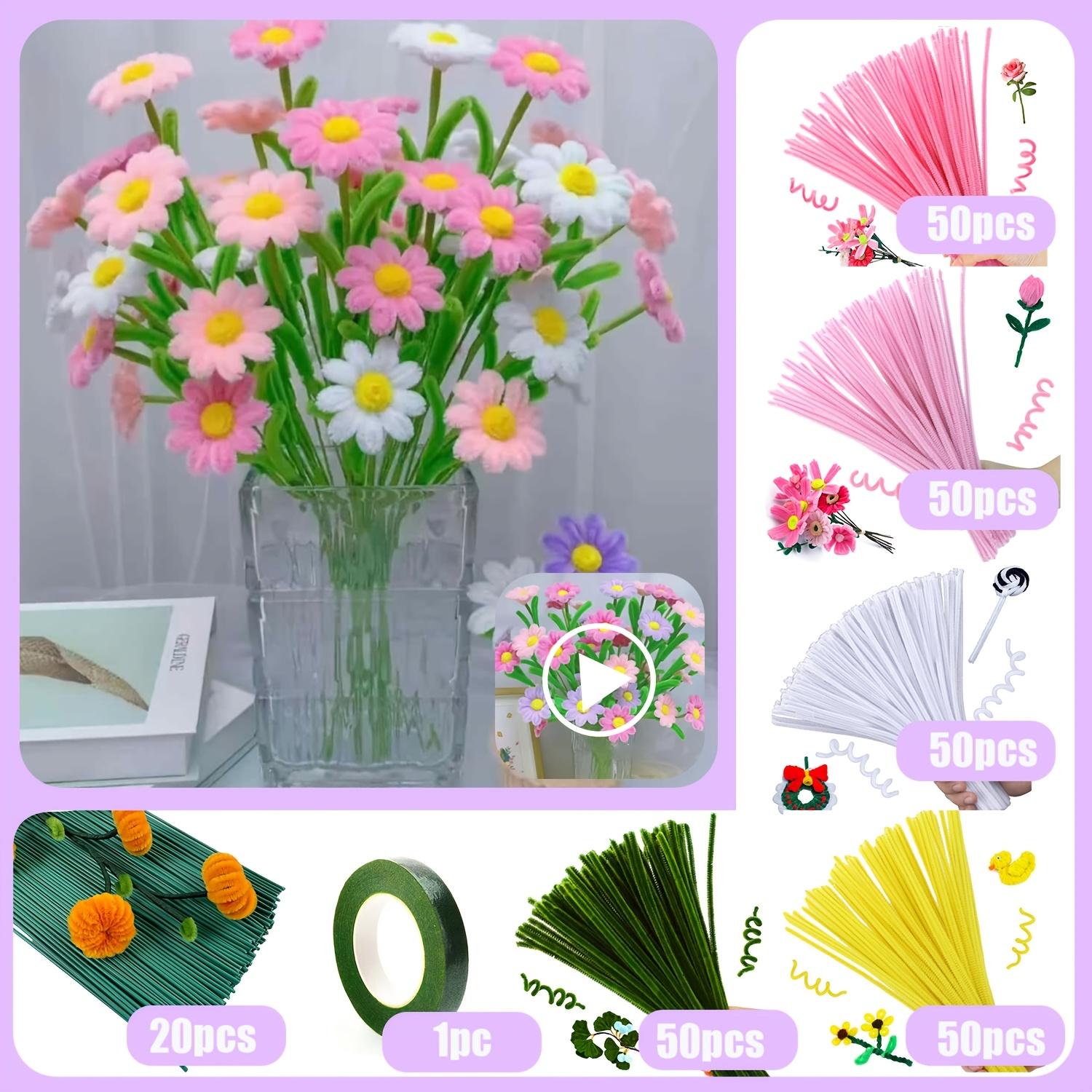 

271pcs DIY Daisy Flower Craft Kit with Tutorial Video-Faux Fur Material,Pipe Cleaner Crafting Supplies-Perfect for Decorations