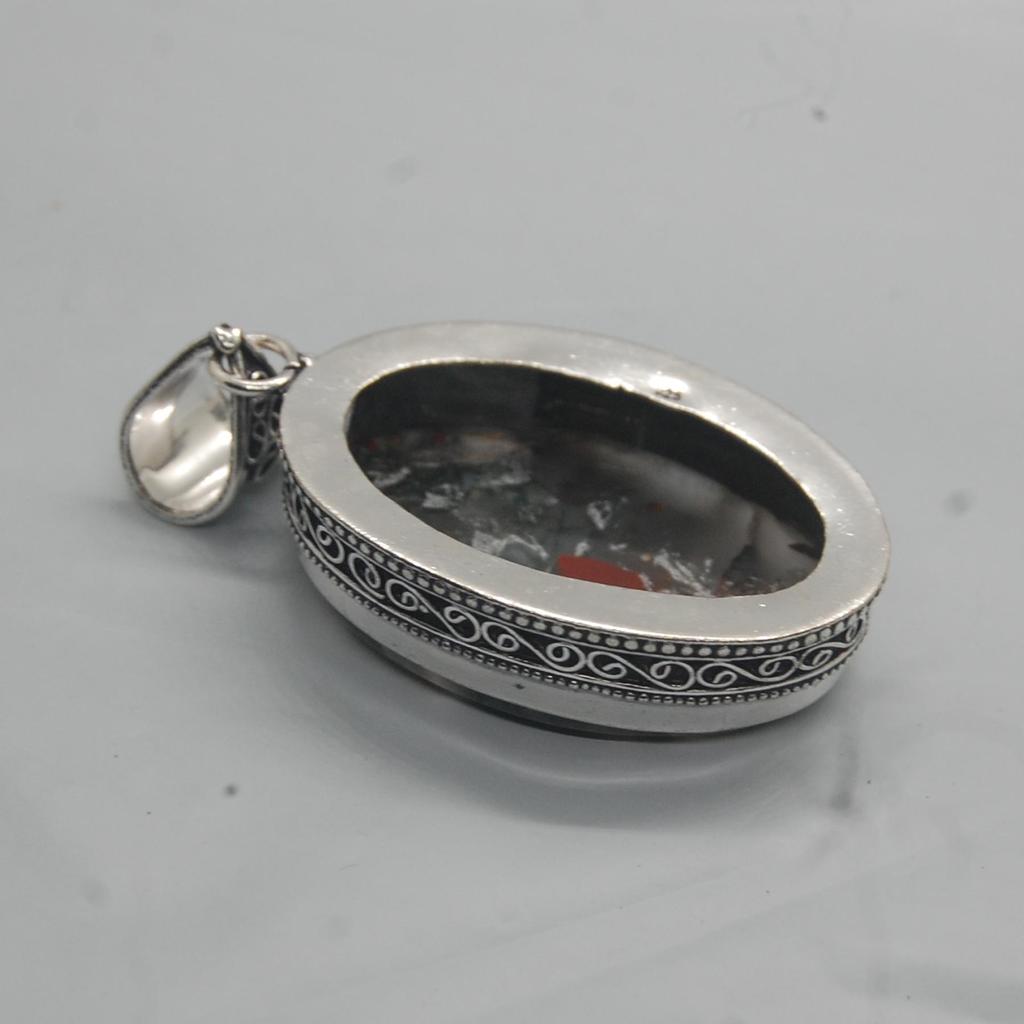 Huge Oval African Bloodstone 925 Sterling Silver Pendant Jewelry, Unique Boho Style Pendant