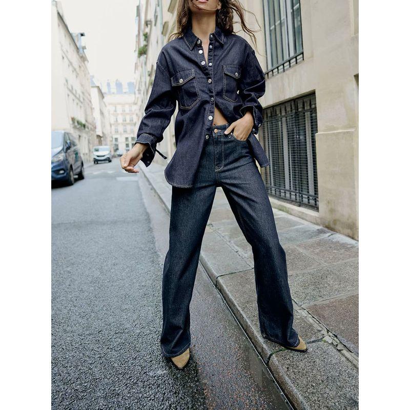 Za2024 Fall New Women's Clothing High Waist Casual Fashion All-Matching Slimming and Wide Leg Denim Pants 6164162